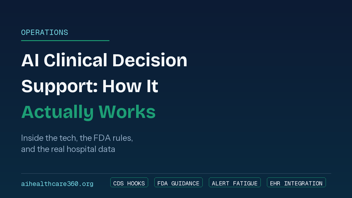 Clinician viewing an AI clinical decision support alert card inside an EHR screen in a US hospital